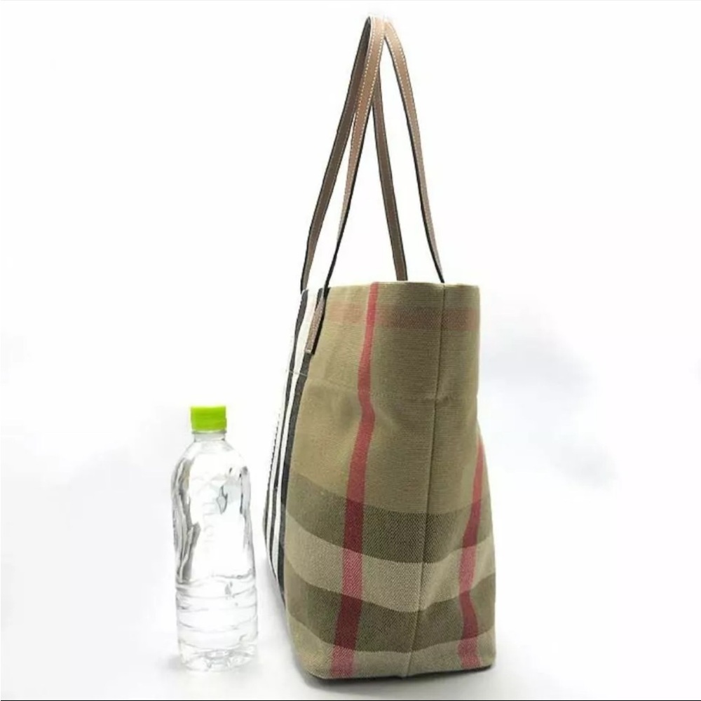 Authentic Burberry 8084047 Taupe Brown Bag Tote London Cotton Plaid Shoulder - Picture 8 of 9